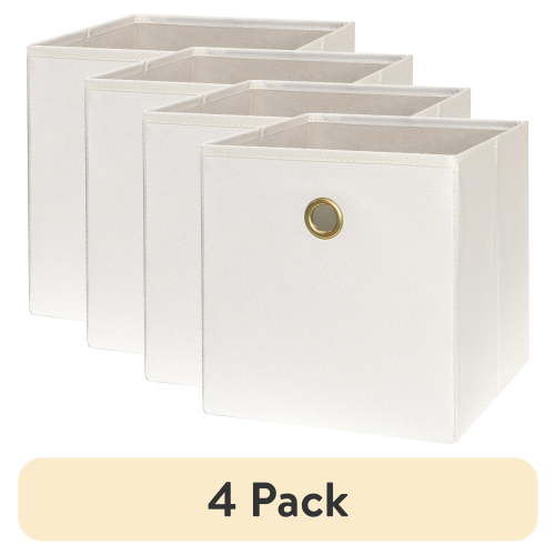 (4 pack) Mainstays Collapsible Fabric Cube Storage Bin, Vanilla Dream