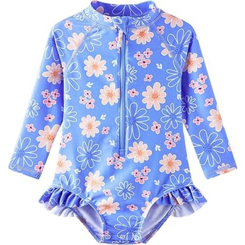 UMELOK Baby Girls' One Piece Swimsuit Rash Guard Swimwear Long Sleeve with UPF 50+ Sun Protection