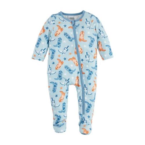 Blue Cowboy Print Sleepers - Sizes 0-3 Months | Wild West Style Sleeper | Mud Pie