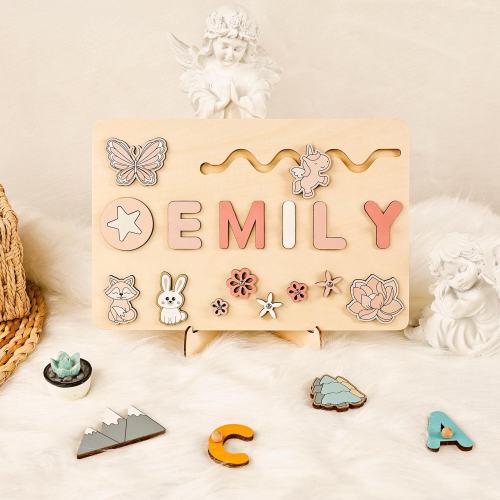Personalized Baby Name Busy Board Puzzles for Learning and Play,Animals Custom Wooden Toy For Kids,Montessori Toddler Toys,Baby Girl Gift