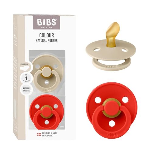 BIBS Colour Pacifier, 0-6 Months, 2-Pack, Anatomical, Vanilla/Candy Apple