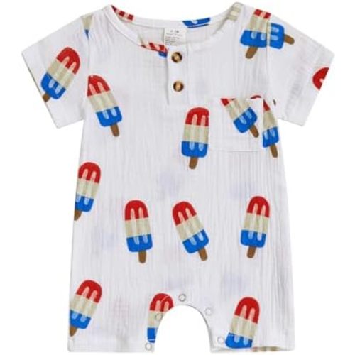 Newborn 4th of July Outfit Boy Girl Ice Cream Cotton Linen Romper First Fourth of July Baby Outfits Summer Clothes