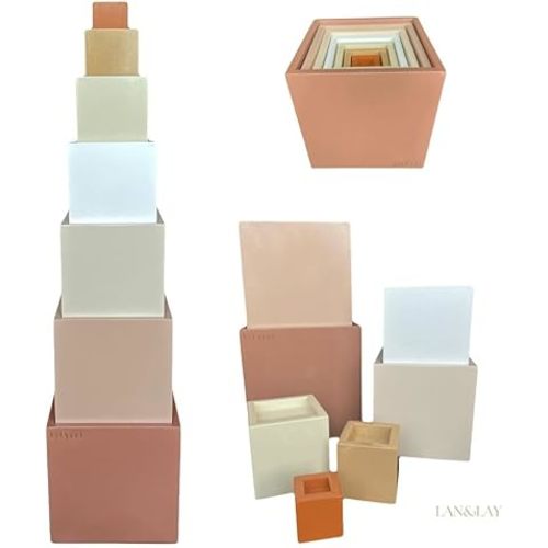 LAN&Lay Wooden Nesting Stacking Blocks, Neutral | Stacking Blocks for Toddlers | Montessori Stacking Toys