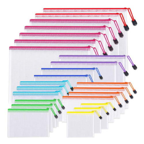 24Pcs Mesh Zipper Pouch Bags-8 Sizes Pouches for Organization,Mesh Bags with File Bag