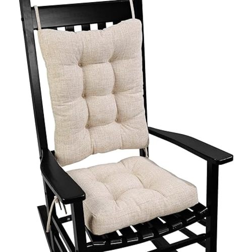 SINOSSO Rocking Chair Cushion Set with Thick Padding, Back Pillow & Seat Cushion with Ties, Modern Interwoven Style Indoor Living Room Rocker Chair Pads for Elderly Sitting, Beige