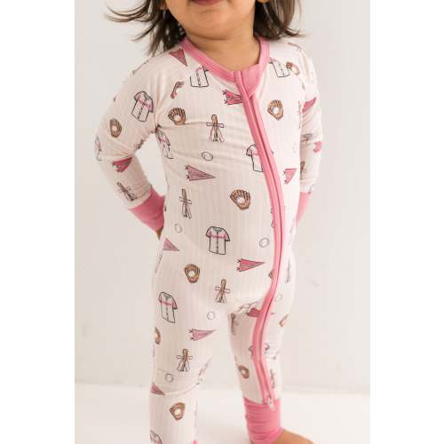 Pink Baseball Zipper Romper