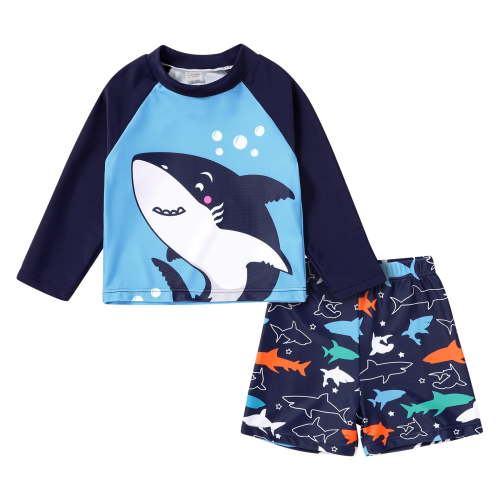 Younger Tree Toddler Baby Boys Swimsuits Trunk Rashguard Long Sleeve Top Shorts Two Pieces Bathing Suit Swimwear Outfit for 3-6 Months