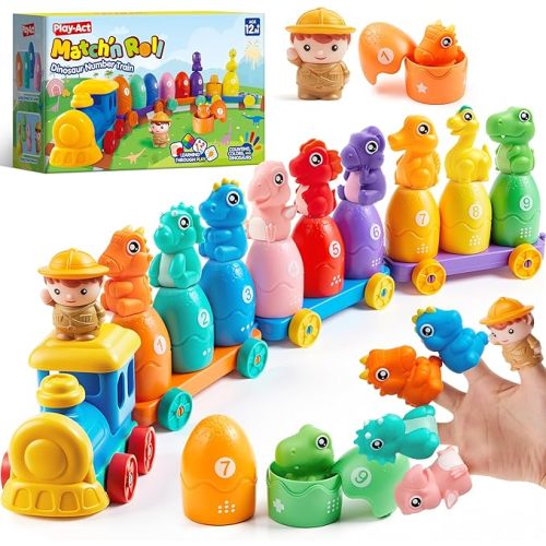Play-Act Learning Toy for Toddlers 1 2 3 Years Old, Counting, Matching & Sorting Montessori Learning Farm Train Including 9 Farm Animals, Easter Basket Stuffers Birthday Gift for Baby Boys Girls