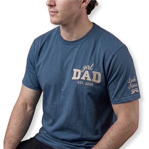 Custom Girl Dad Embroidered T-Shirt – Personalized Gift for Dad Fathers Day Birthday New Dad & First Time Dad