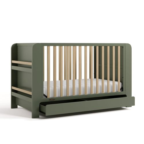 Graco Read-with-Me 4-in-1 Convertible Crib with Drawer, Olive/Driftwood