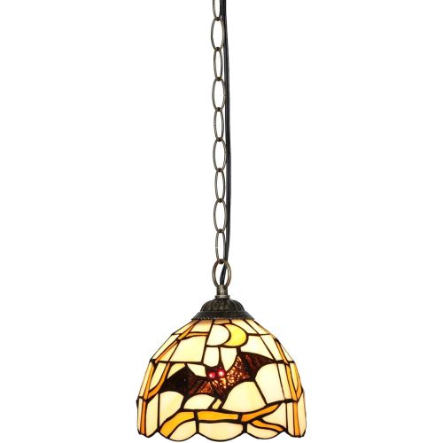 Tiffany Pendant Light Gothic Bat Moon Stained Glass Plug in Pendant Light Halloween Tiffany Style Hanging Lamp with Adjustable Chain for Bedroom Kitchen