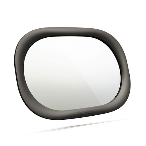 Renzo Baby Car Mirror - Rear Facing Car Seat Mirror for Infants - Extra Large, Shatter-Resistant, 360° Adjustable, Tool-Free Installation - Fits Most Cars, SUVs & Trucks (Midnight Black)
