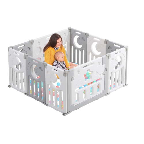 Neche Foldable Playpen, 10 Panel Play Yard for Babies and Toddlers, Gray