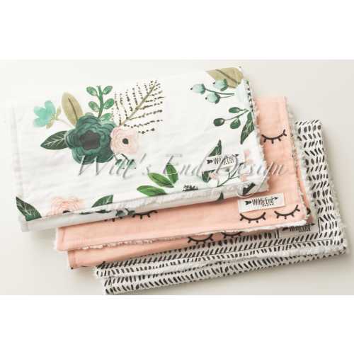 Floral Burp Cloth Set of 3. Modern Cotton Chenille Burp Cloths. Eyelash burp cloth. Sleepy Eyes burp cloth. Dash burp cloth -WINK