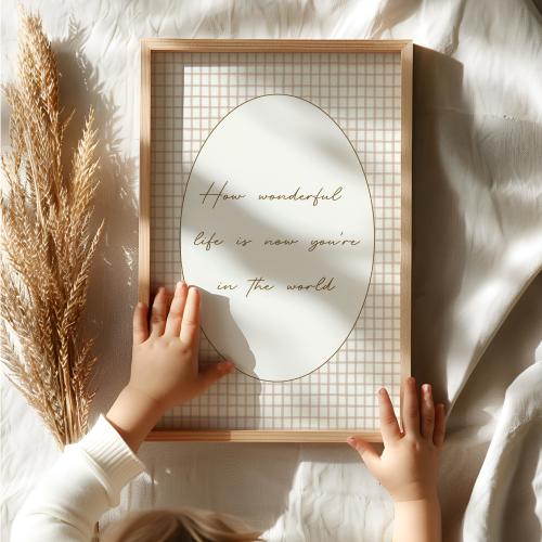 How Wonderful Life Is Now You’re In The World Print, Baby Girl Nursery Wall Art, Vintage Nursery Decor, Neutral Floral Print, Nursery Quote