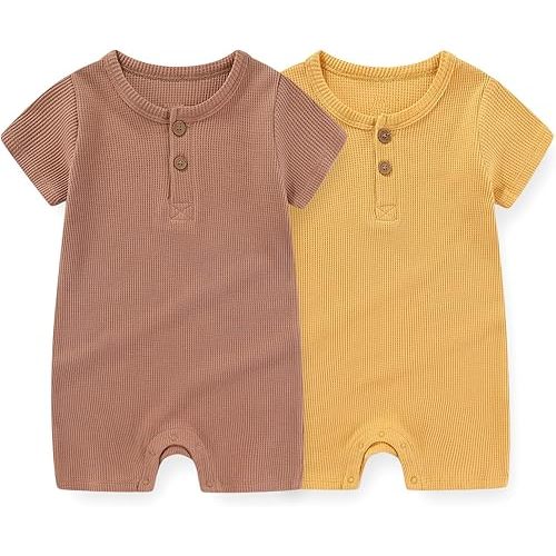 (0-3M) Unisex Short Sleeve Baby Romper 2 Pack Cotton Solid infant Boy Girl Jumpsuits Soft New Born Clothes