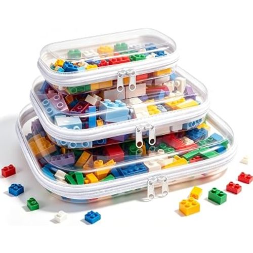 Clear Hard Plastic Zipper Case,Transparent Double Zippers Hard Pouch with 3pcs,Portable Travel Organizer Bin for Toy Storage