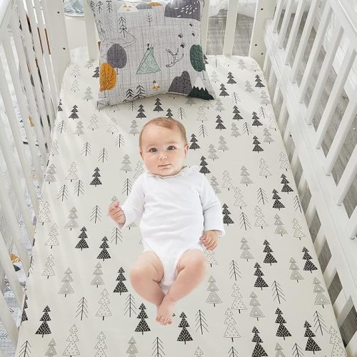 Brandream Crib Sheets Boys Girls 100% Cotton Woodland Forest Tree Arrow Baby Nursery Bed Sheet for Crib and Toddler Matress 52 * 28 Inch
