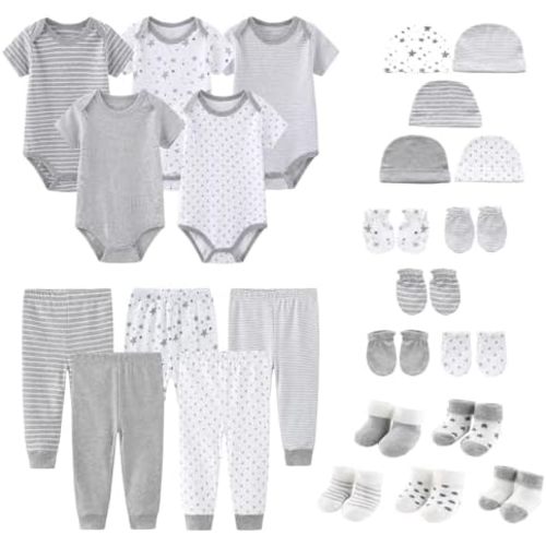 Unisex Newborn Baby Layette Set 25 Pack Bodysuits Pants and Accessories Infant Clothing Essentials