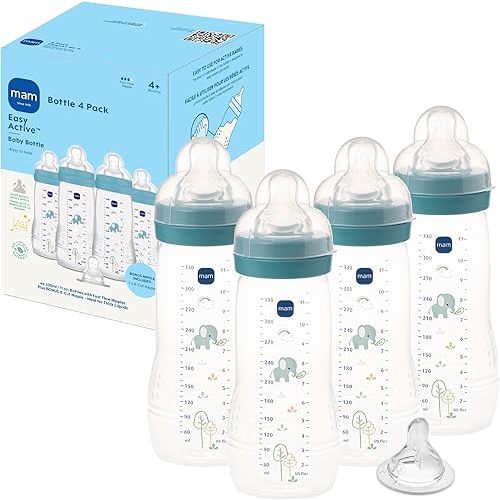 MAM 11oz Active Natural Flow Active Anti-Colic Baby Bottle, 4+ Mths, 4 Pack