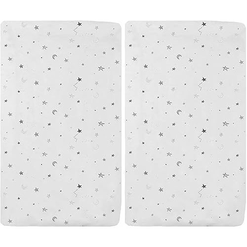 American Baby Company 15" x 33" Fitted Bassinet Sheet, Printed 100% Natural Cotton Jersey Knit, Grey Star and Moon, Soft Breathable, for Boys and Girls (Pack of 2)