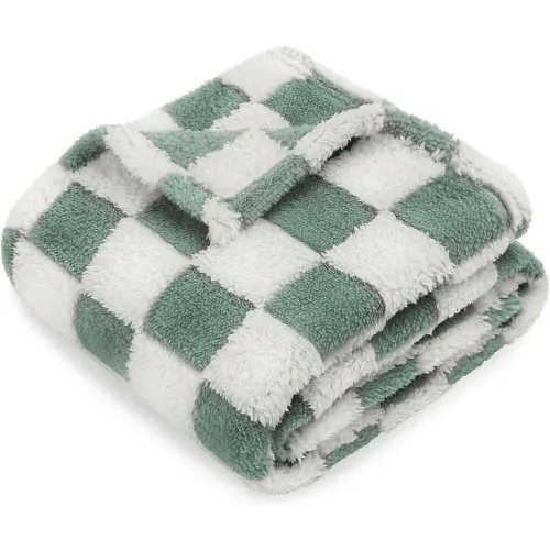 HOMRITAR Checkered Baby Blanket for Boys Sage Green Soft Fluffy Fuzzy Blankets with 3D Chessboard Grid, Warmer Comfort Reversible Lightweight Bed Blanket for Toddlers Infant or Newborn 30 x 40 Inch