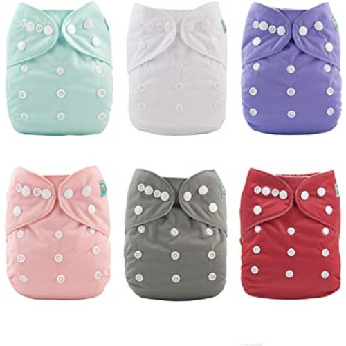 ALVABABY Cloth Diaper, One Size Adjustable Washable Reusable for Baby Girls and Boys 6 Pack with 12 Inserts 6BM100