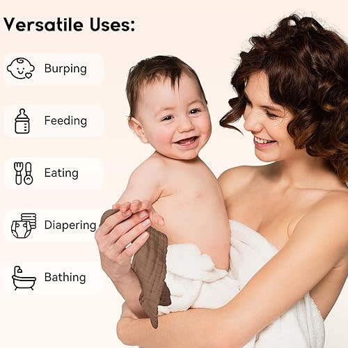 Unnivoll Muslin Burp Cloths Baby 12''X12'', Baby Washcloths 6 Pack, 100% Cotton Baby Wash Cloths Absorbent and Soft for Newborn Infants Kids Boys Girls - Apricot