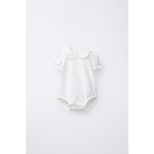 EMBROIDERED COLLAR BODYSUIT - Light ecru | ZARA United States