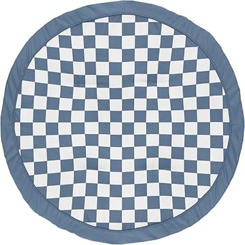 Sweet Jojo Designs Baby Play Mat (Blue Gingham Checkered Plaid) for Boys, Infant, Toddler Tummy Time Activity Floor Playmat (Vintage, Classic Checkerboard, Geometric, Minimalist, Retro, Slate & Steel)