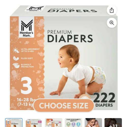 Member's Mark Premium Baby Diapers, Sizes Newborn - 8 - Samsclub.com