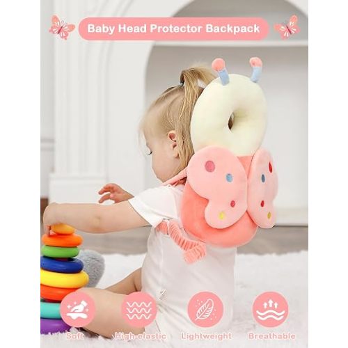 JunNeng Baby Head Protector Backpack for Walking Crawling, Dot Butterfly