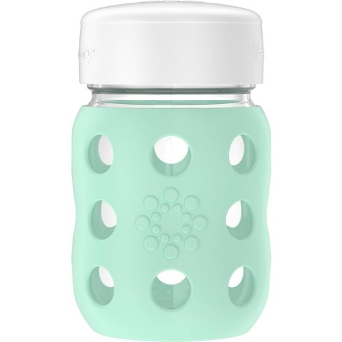Lifefactory 8-Ounce Wide Neck Glass Baby Bottle with Protective Silicone Sleeve and Stage 2 Nipple, Mint (LG2211WMI4)