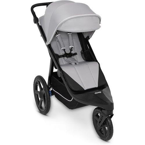 Delta Children - Jeep PowerGlyde Pro Jogging Stroller - 1-Step Back Brake & Hand Deceleration Disc Brakes for Speed Control - 1 Hand Fold, Soft Gray