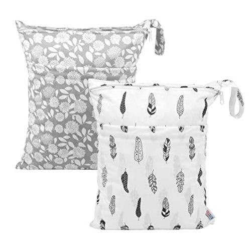 ALVABABY 3 Cloth Diaper Wet Dry Bags Waterproof Reusable with Two Zippered Pockets Travel Beach Pool Daycare Soiled Baby Items Yoga Gym Bag for Swimsuits or Wet Clothes Small medium Large 3L-SML01
