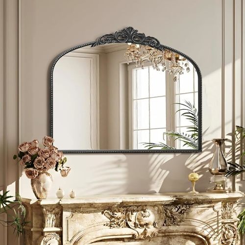 Micasso Large Vintage Black Mirror: 40" x 29" French Baroque Antique Mirror - Traditional Ornate Decorative Arched Mirrors for Wall/Bathroom/Entryway/Fireplace/Hallway - Home Decor for Living Room