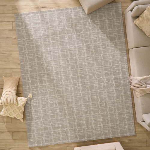 Better Homes & Gardens Beige Plaid Wool Indoor Area Rug, 7'10"x9'10"