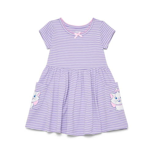 Disney Classics Marie Toddler Girl Short Sleeve Striped Dress with Graphic Pockets, Sizes 12M-5T