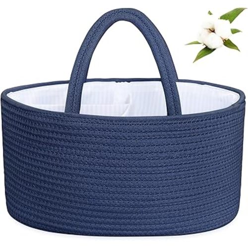 ABenkle Diaper Caddy Organizer, Boho Rustic Cotton Rope Nursery Baby Basket, Changing Table Organizer for Baby Diaper Storage and Baby Shower