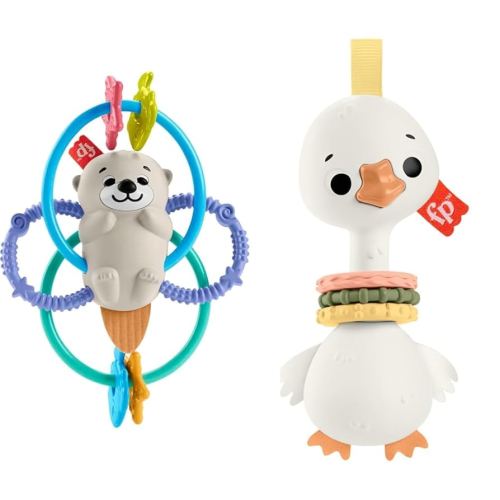 Fisher Price Baby Toys Twist & Teethe Otter 2-in-1 Rattle and Clack & Quack Goose Sensory Toys 3+ Months
