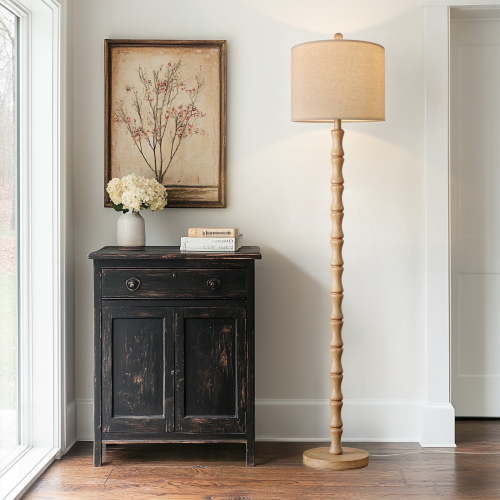 Oneach 62" Farmhouse Floor Lamp for Living Room,Vintage Natural Wood Grain Tall Standing Lamp for Bedroom, Office,Decor
