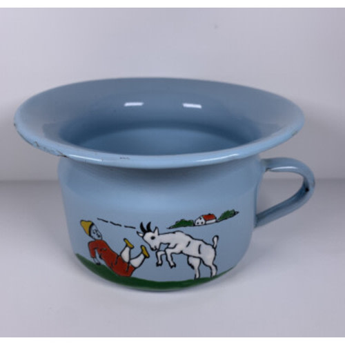 Vintage Czechoslovakian Potty Chair Child Tin Man Goat Light Blue Handle