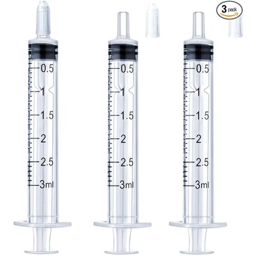 3ml Syringe for Liquid, Oral, Scientific Labs, Measurement, Dispensing, with Cap- 3 Pack 3ml Syringes