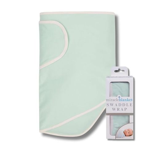 Miracle Blanket Swaddle Wrap – Help Your Newborn Sleep Longer – Soft & Secure Sleep Sack for Infants – Easy-to-Use Swaddling Blanket for a Calm Baby (Green with Beige Trim)