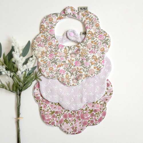 Scalloped baby dribble bibs Liberty Fabric floral drool bib for newborn gift set for baby shower gifts idea for baby girl personalised gifts