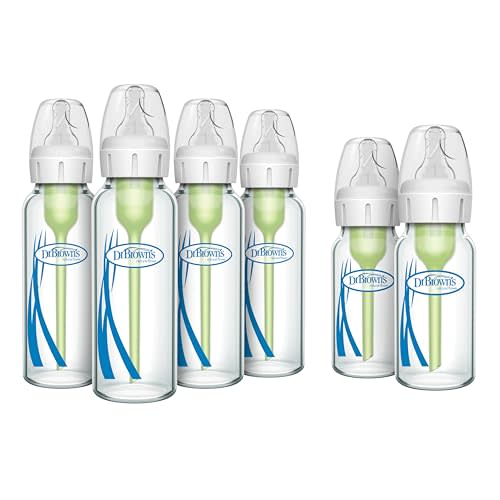 Dr. Brown’s Anti-Colic Narrow Glass Baby Bottles 8 oz 4-Pack & 4 oz 2-Pack with Level 1 Slow Flow Nipples Bundle, BPA Free, 0m+, Clinically Proven to Reduce Colic and Aid Digestion