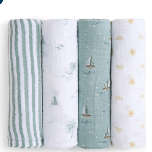 aden + anais Organic Cotton Muslin Swaddles in Sailing Seas 4 Pack