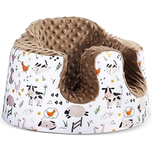 Seat Cover Compatible with Bumbo and Nuby Seat, Removable Breathable Baby Floor Seat Cover for Boys and Girls, Seat Not Included (Brown Farm)