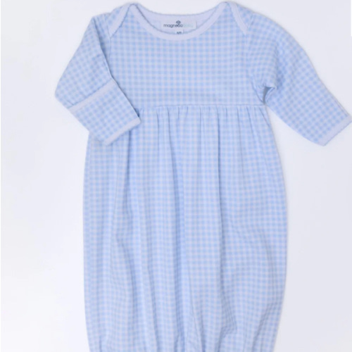 Mini Checks Gathered Gown - Blue – Magnolia Baby