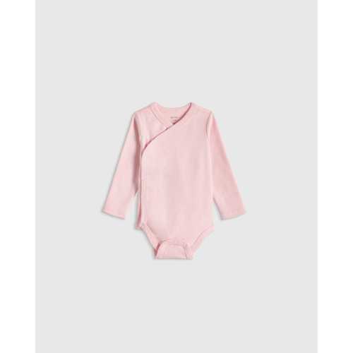 100% Organic Cotton Long Sleeve Kimono Bodysuit - Baby in Baby Pink